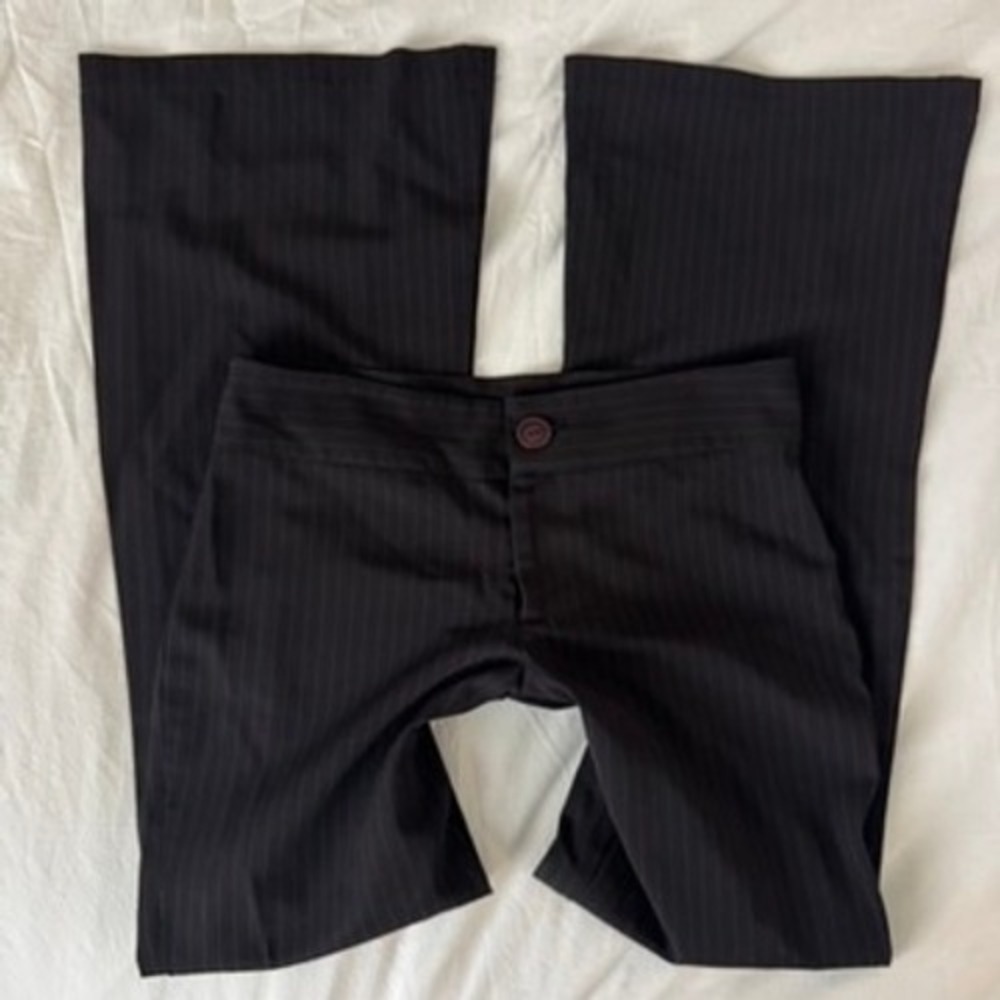 y2k 2000s anchor blue lowrise flare pinstriped trousers